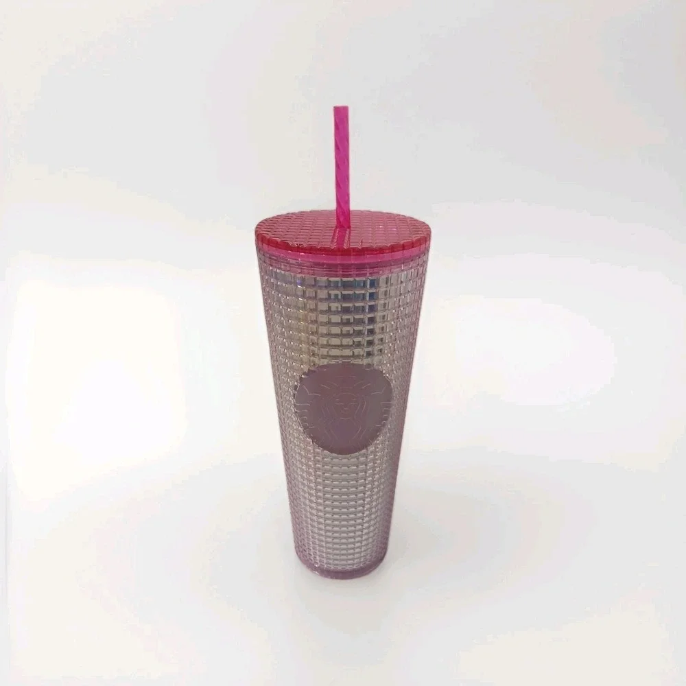 Starbucks 2020 Iridescent Pink Grid Disco Cold‎ Cup Tumbler Venti 24oz.